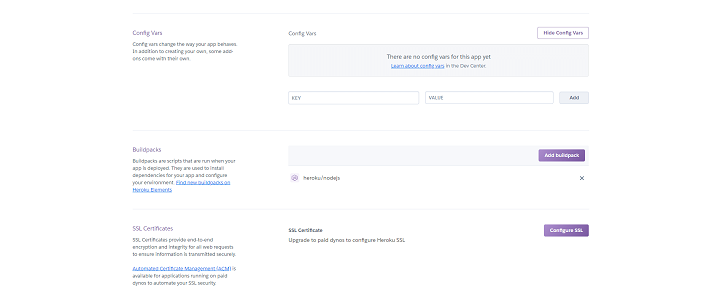 Heroku Settings