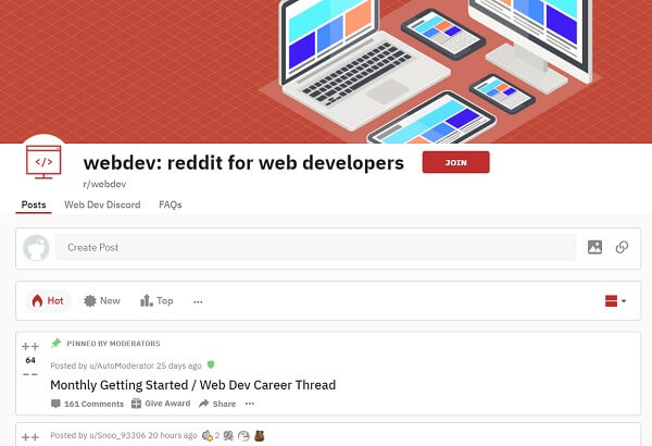 Reddit Web Dev Page